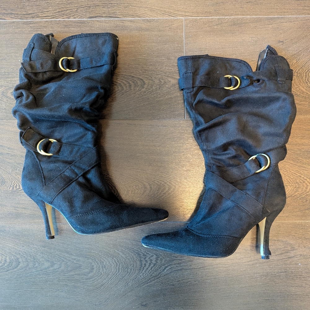 Wild Diva Heeled Boots with Gold Buckles